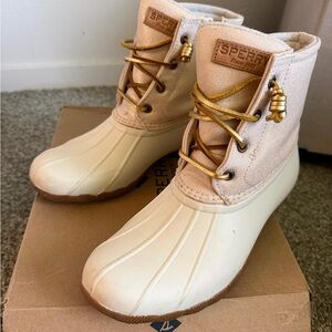 Sperry Cream and Tan Duck Boots